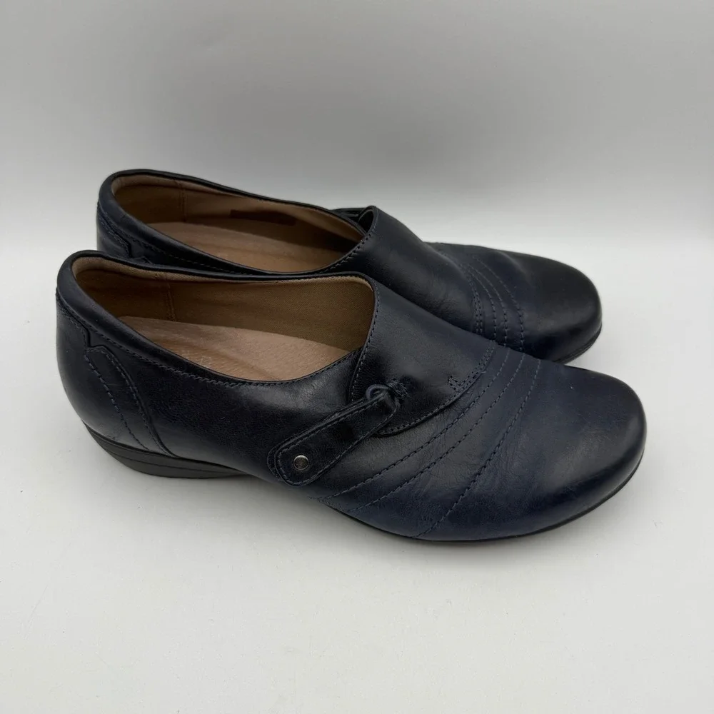 Dansko Franny Leather Slip On Shoes Women 37 US 7 Navy Blue Professional Comfort